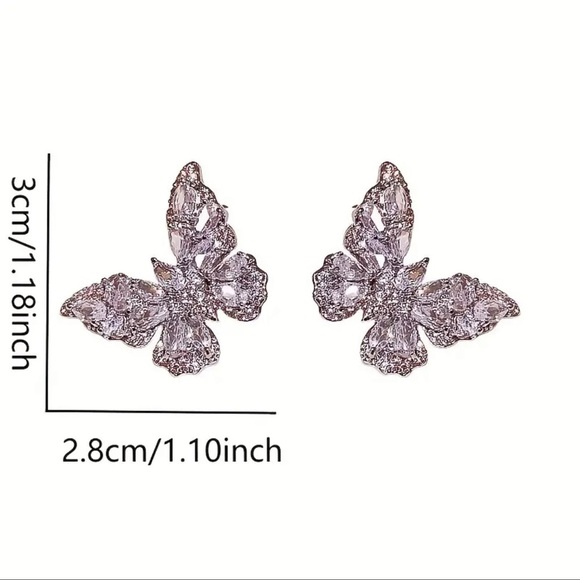 Silver Butterfly CZ Diamond Stud Earrings New - Picture 6 of 6